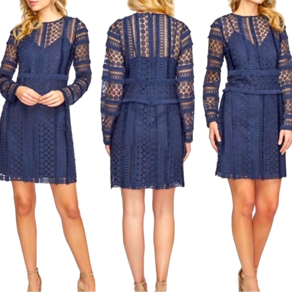 Sam Edelman Long Sleeve Crochet Lace Navy Blue